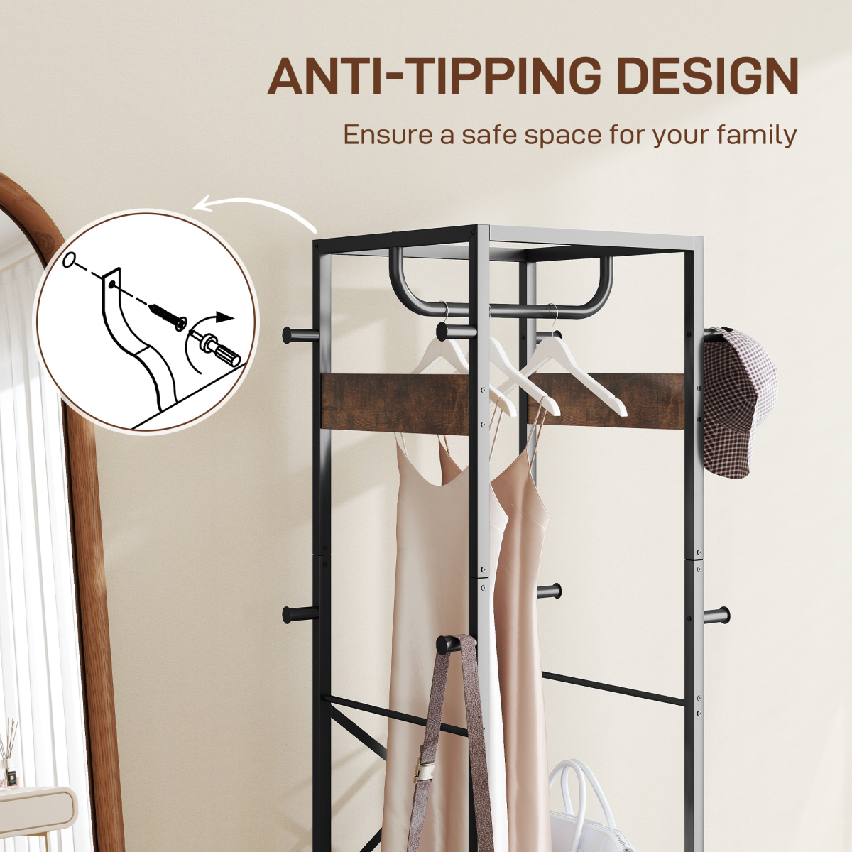 HOMCOM Clothes Rail with Storage Shelf and Hooks, Clothes Rack