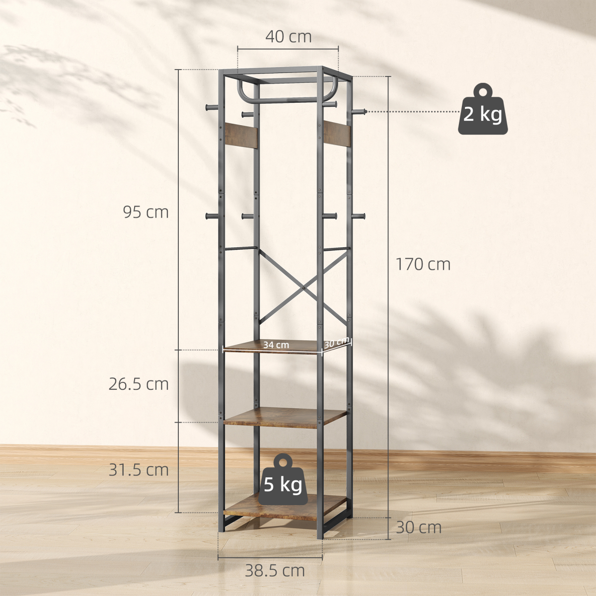 HOMCOM Clothes Rail with Storage Shelf and Hooks, Clothes Rack