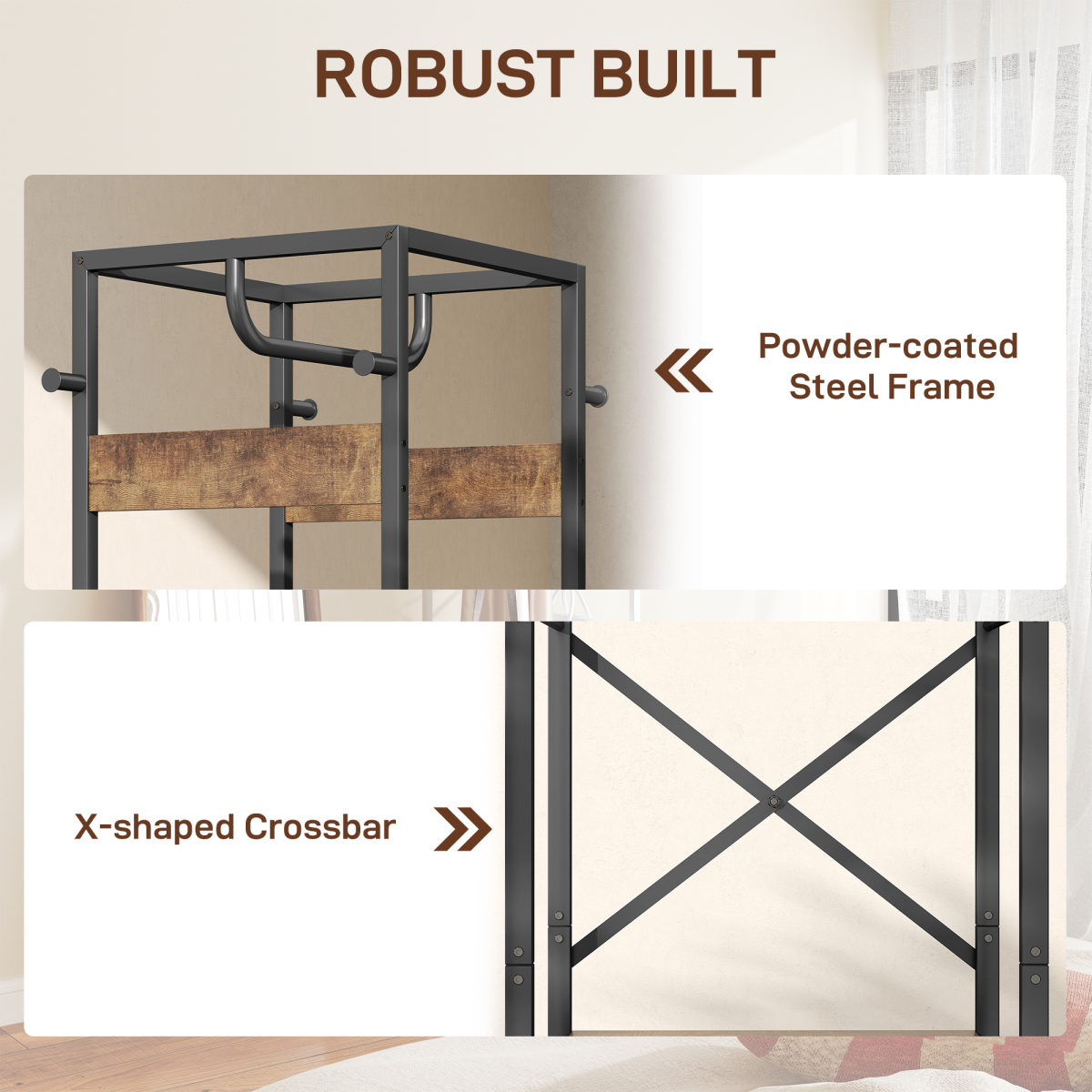 HOMCOM Clothes Rail with Storage Shelf and Hooks, Clothes Rack