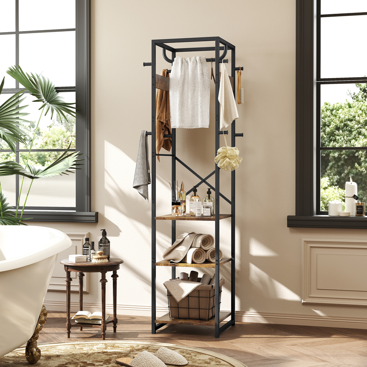 HOMCOM Clothes Rail with Storage Shelf and Hooks, Clothes Rack