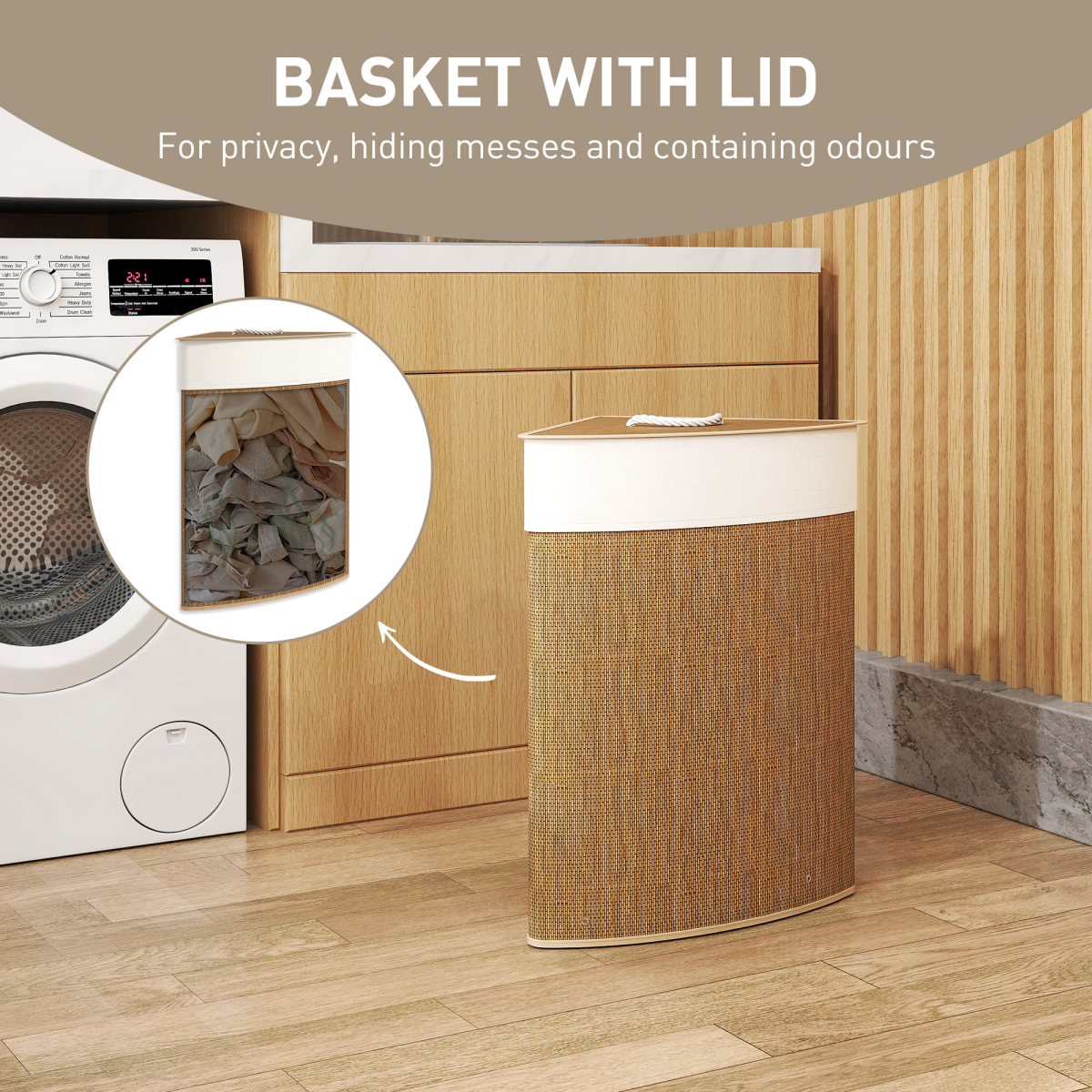HOMCOM 55L Laundry Hamper with Removable Washable Liner Bag