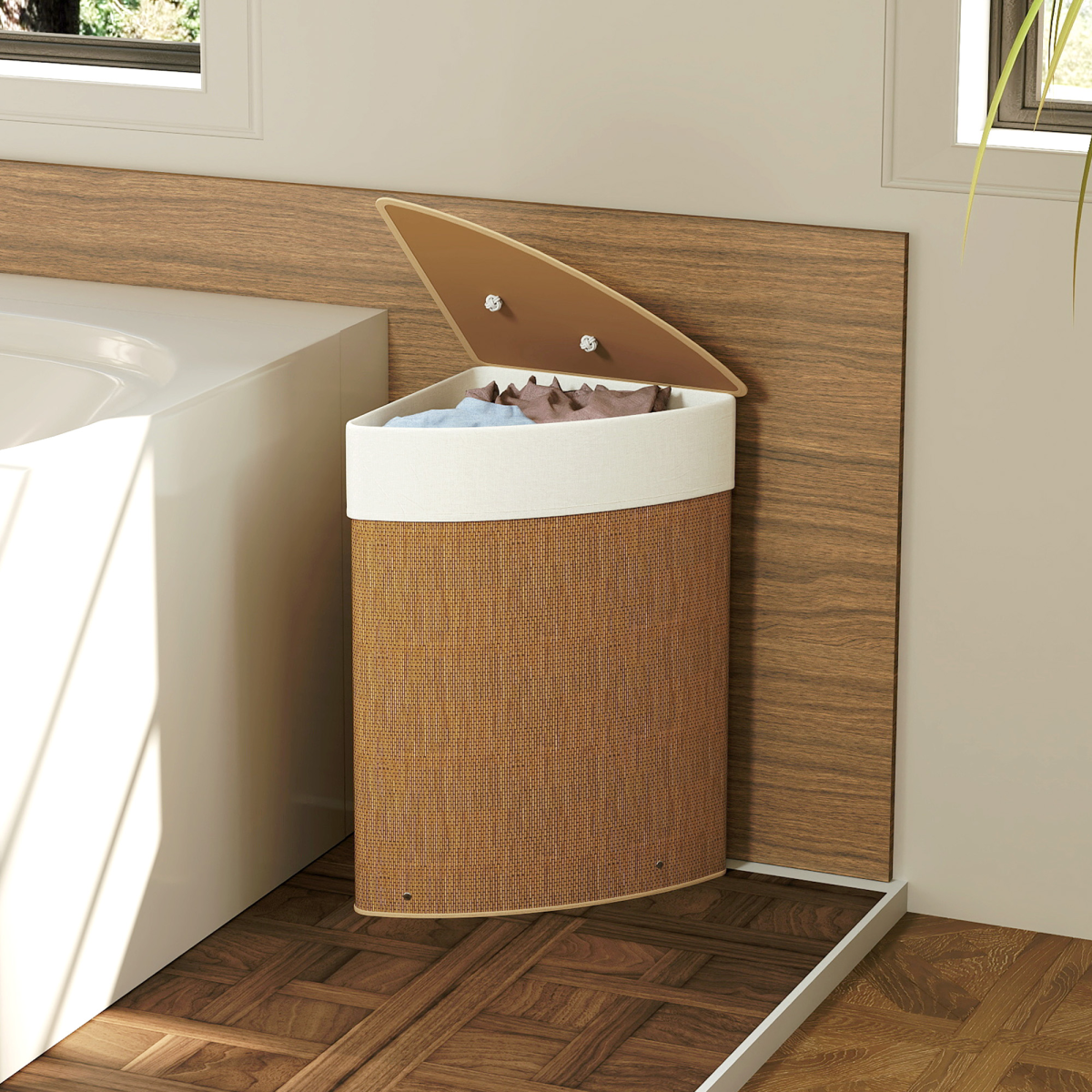 HOMCOM 55L Laundry Hamper with Removable Washable Liner Bag