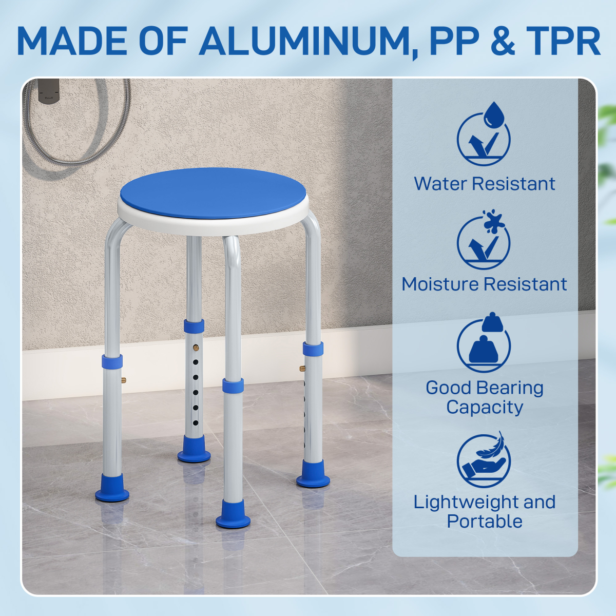 HOMCOM 360 Degree Swivel Shower Stool with Non-Slip Feet for Disabled
