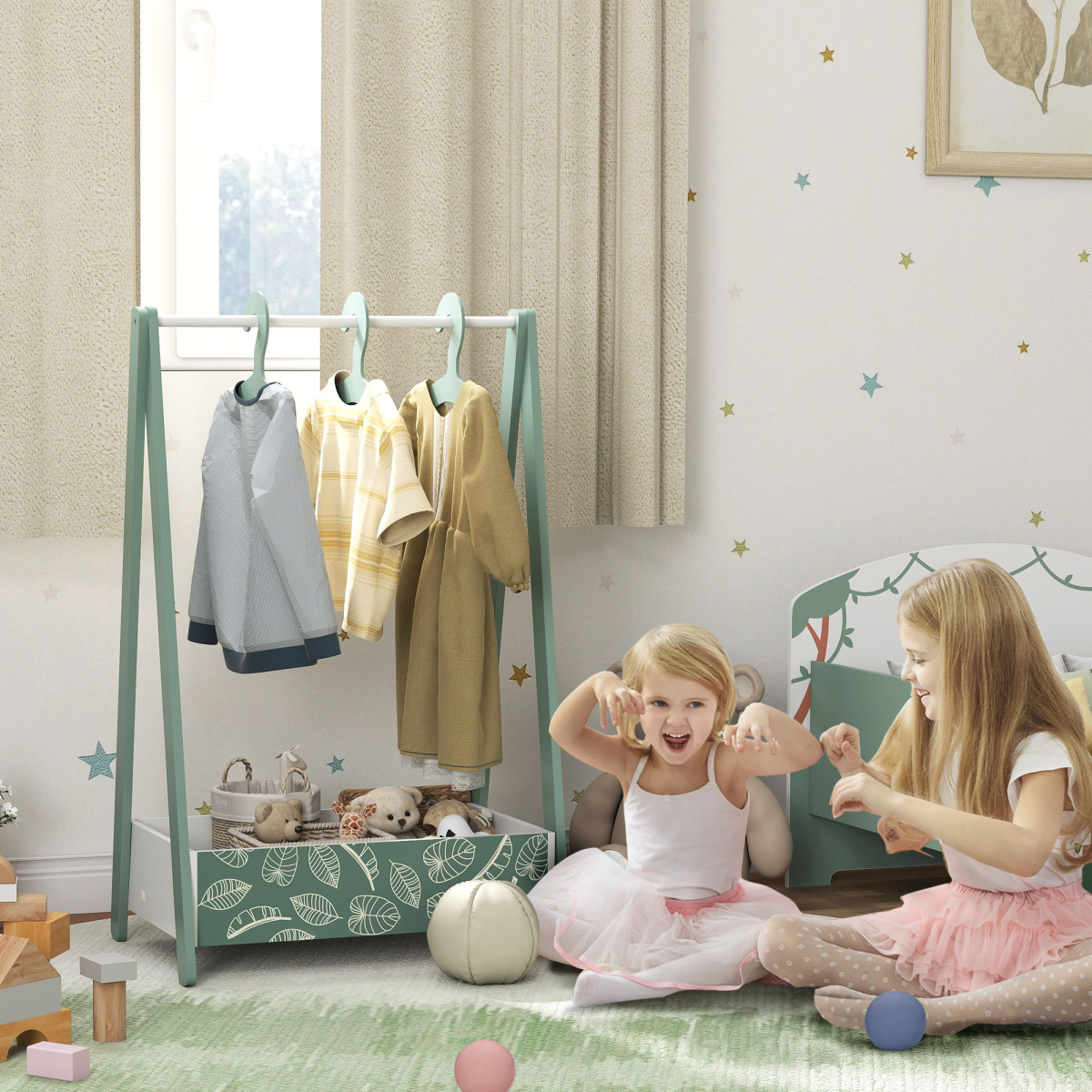 AIYAPLAY Baby Clothing Rack with Hangers, Shelf, Kids Clothes Rail