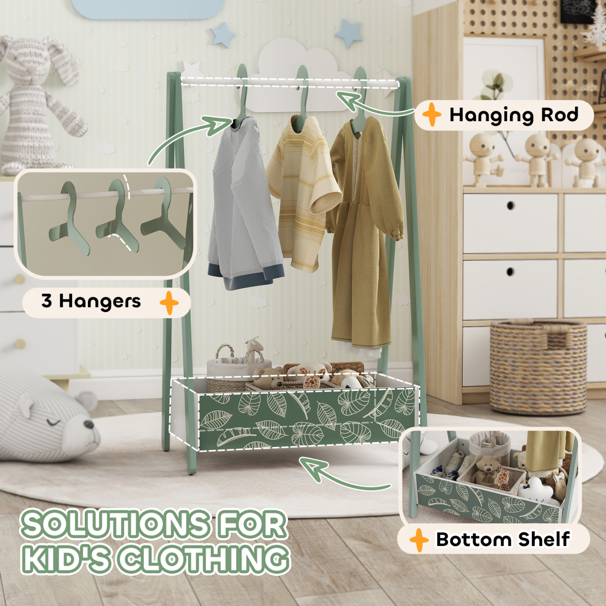 AIYAPLAY Baby Clothing Rack with Hangers, Shelf, Kids Clothes Rail