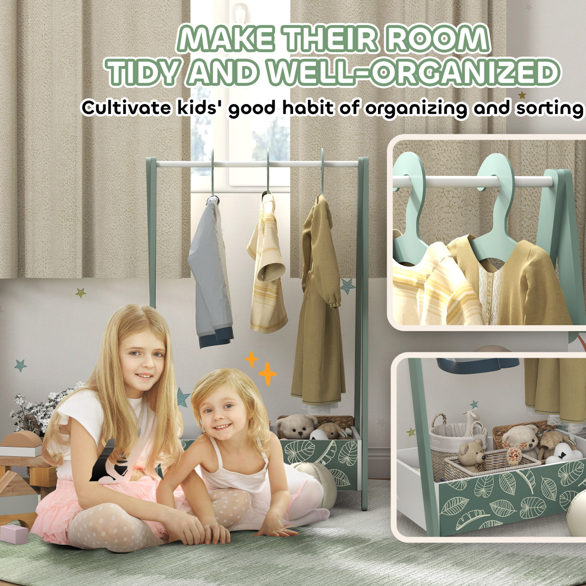 AIYAPLAY Baby Clothing Rack with Hangers, Shelf, Kids Clothes Rail