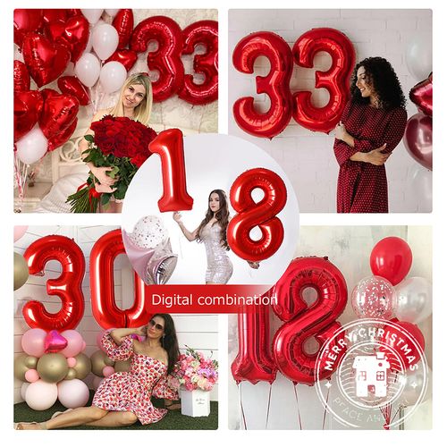 40-Inch Red Number Foil Balloons for Birthday & Party Celebrations