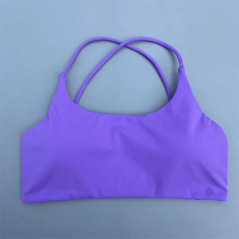 Women Sports Bra Sexy Cross Straps Back Fitness Bralette High Impact Gym Yoga Workout Crop Top Vest Push Up Running Underwear