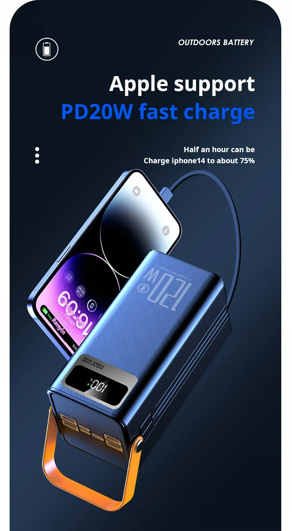 60000mAh Portable Power Bank - 120W Fast Charging Solar Generator for Camping Emergency Outdoor