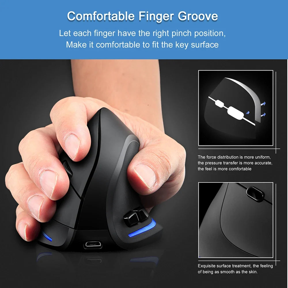 Lefon F35 Wireless Vertical Mouse 2.4G Rechargeable Ergonomic Optical Mouse 2400 DPI Gaming Mice for Computer Laptop PC Mac IOS
