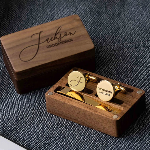 Custom Metal Cufflinks Tie Clip & Rectangle Gift Box Engraved Gift for Dad and Groomsmen Personalized Best Man Cufflinks Set