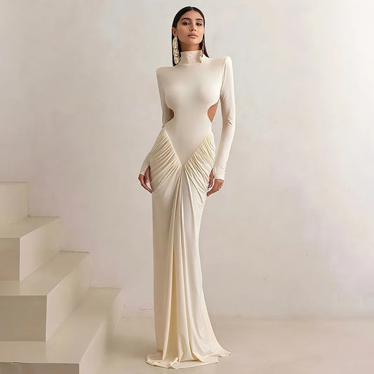 TARUXY Long-Sleeve Backless Maxi Dress – Turtleneck