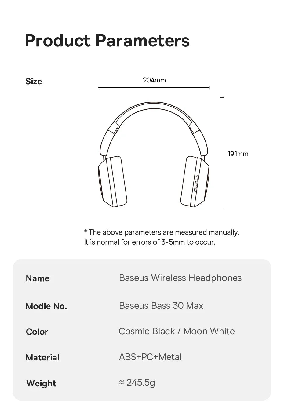 Baseus Bass 30 Max Wireless Headset Bluetooth 5.3 Over Headphones Bass-Enhancing 40mm Diaphragm Ultra Low Latency Earphones 50H