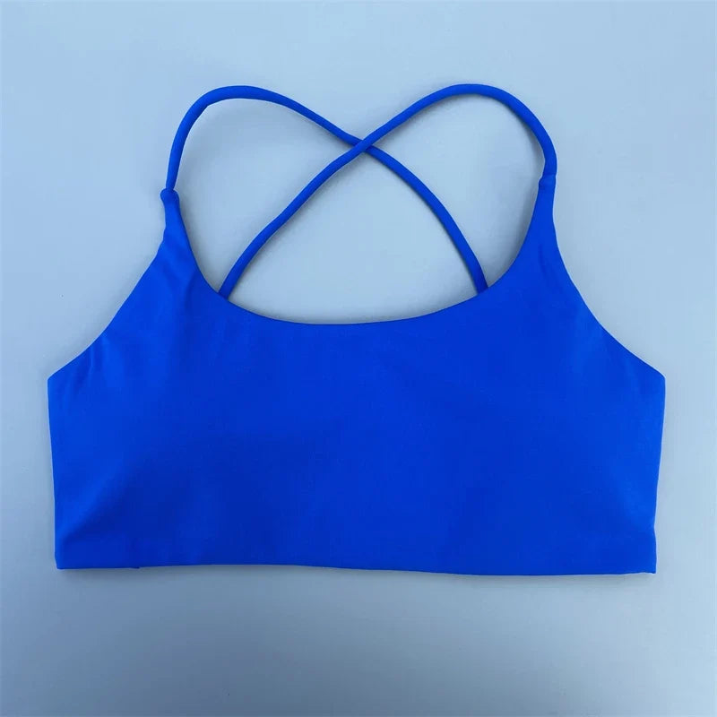 Women Sports Bra Sexy Cross Straps Back Fitness Bralette High Impact Gym Yoga Workout Crop Top Vest Push Up Running Underwear
