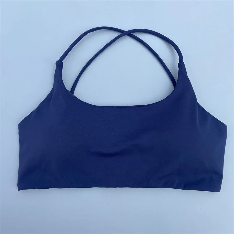 Women Sports Bra Sexy Cross Straps Back Fitness Bralette High Impact Gym Yoga Workout Crop Top Vest Push Up Running Underwear