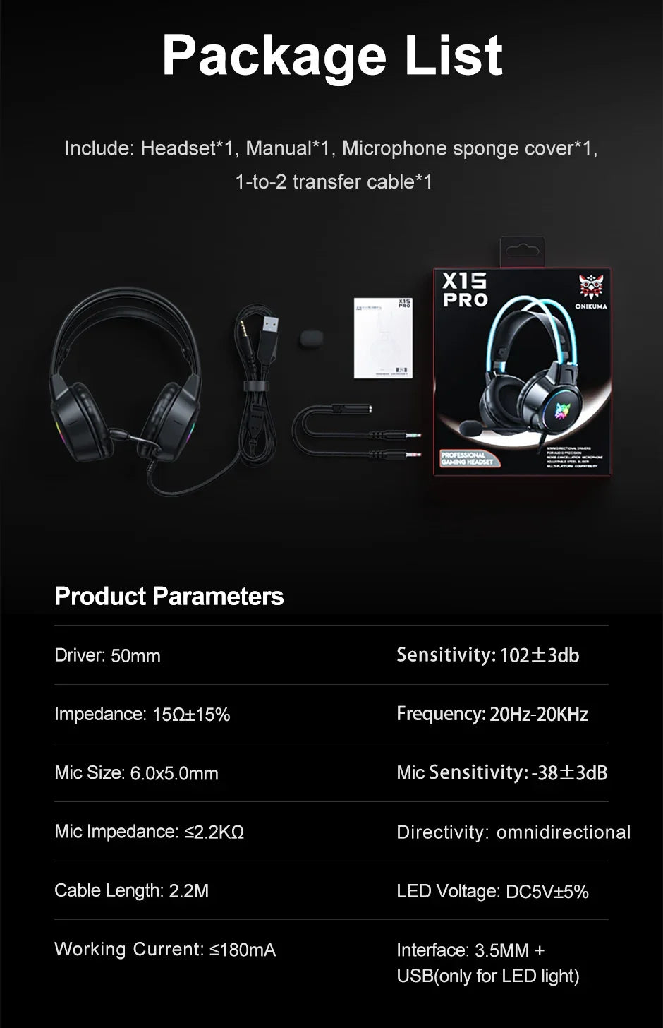 ONIKUMA RGB Gaming Headphones with HD Flexible Mic 3.5mm Gaming Headsets For PC Xbox PS4 PS5 Switch Computer Games