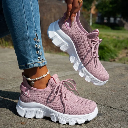 Women's Knitted Mesh Lace-Up Casual Shoes