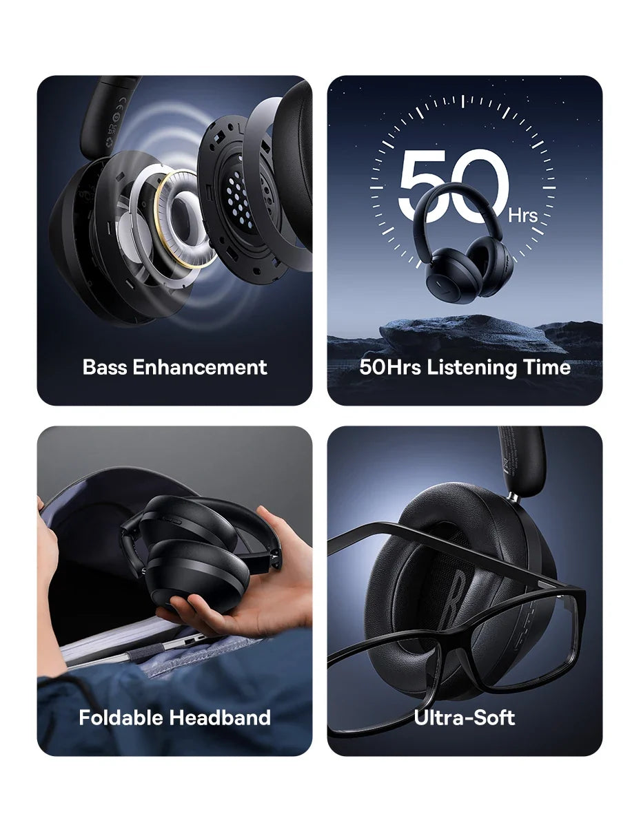 Baseus Bass 30 Max Wireless Headset Bluetooth 5.3 Over Headphones Bass-Enhancing 40mm Diaphragm Ultra Low Latency Earphones 50H