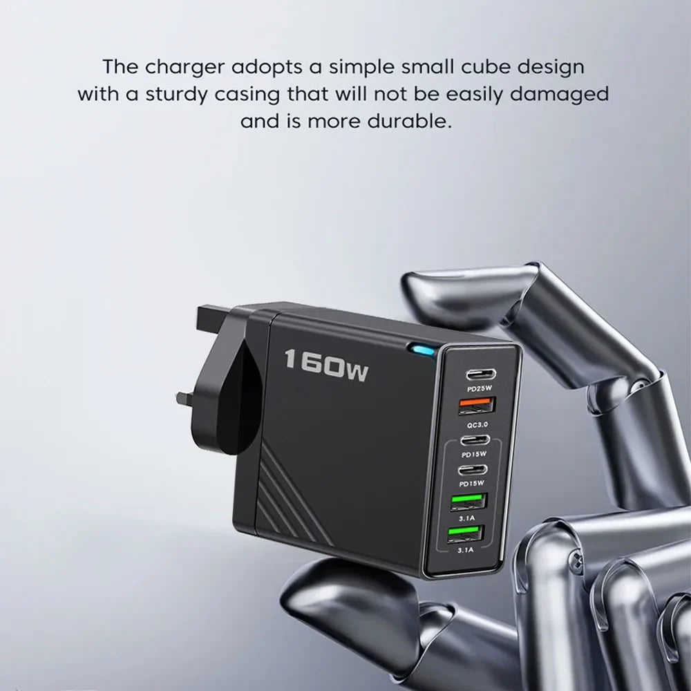 160W Multi Ports USB Type C Charger Fast Charging Phone Charger Adapter For iPhone Samsung Xiaomi EU/US/UK Plug USB Wall Charger