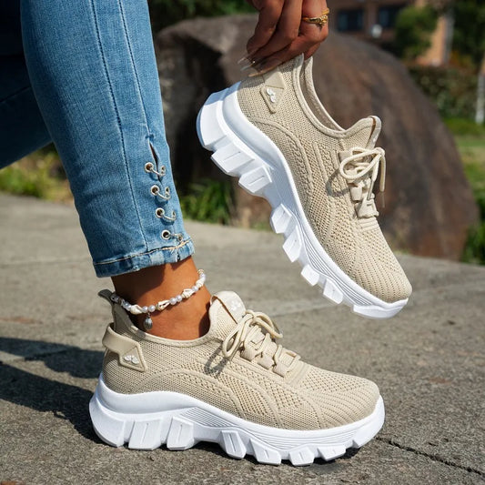 Women's Knitted Mesh Lace-Up Casual Shoes