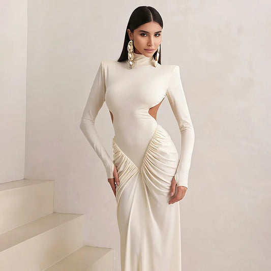 TARUXY Long-Sleeve Backless Maxi Dress – Turtleneck