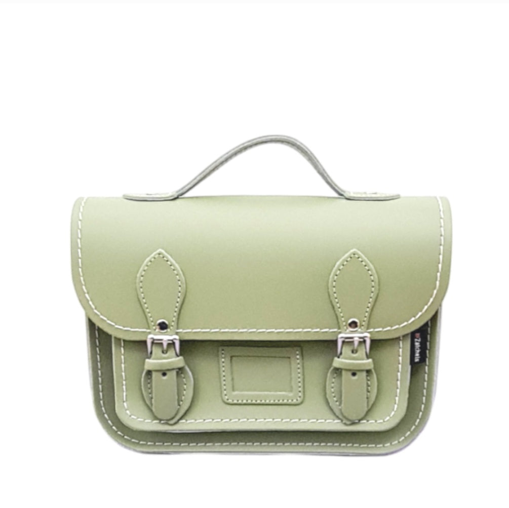 Leather Midi Satchel -  Sage Green