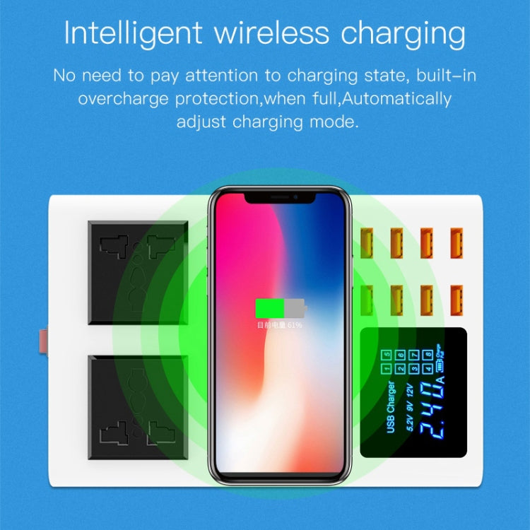 YC-CDA10W 10W Multi Port USB Intelligent Digital Display Fast Charging Wireless Charger, UK Plug, SAS1048A, SAS1048B, SAS1048C