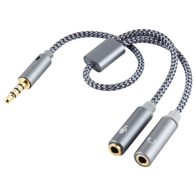 HY191 2 in 1 3.5mm Male to Microphone + Audio Female Braided Audio Cable, Length: 26cm, HY191