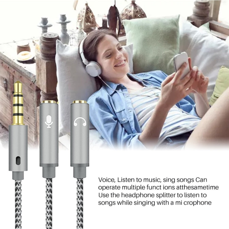 HY191 2 in 1 3.5mm Male to Microphone + Audio Female Braided Audio Cable, Length: 26cm, HY191