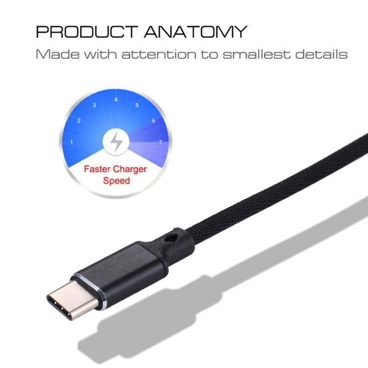 1m 2A Output USB to USB-C / Type-C Nylon Weave Style Data Sync Charging Cable, 2A Red, 2A White, 2A Black, 2A Pink, 2A Grey