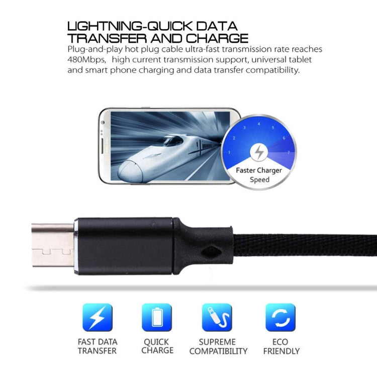 1m 2A Output USB to USB-C / Type-C Nylon Weave Style Data Sync Charging Cable, 2A Red, 2A White, 2A Black, 2A Pink, 2A Grey