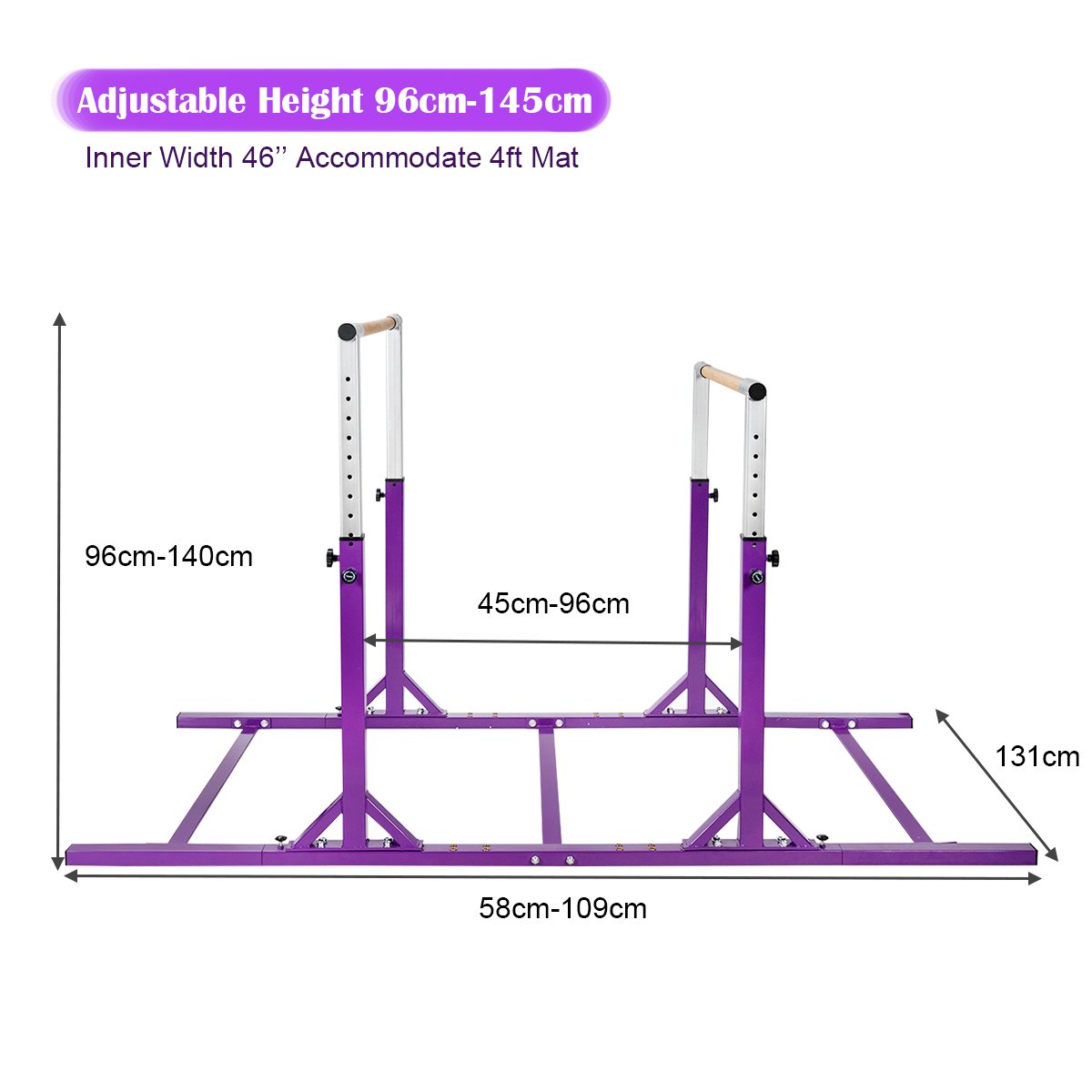 Kids Parallel Gymnastics Bar with Adjustable Width and 11-Level Heights-Pink