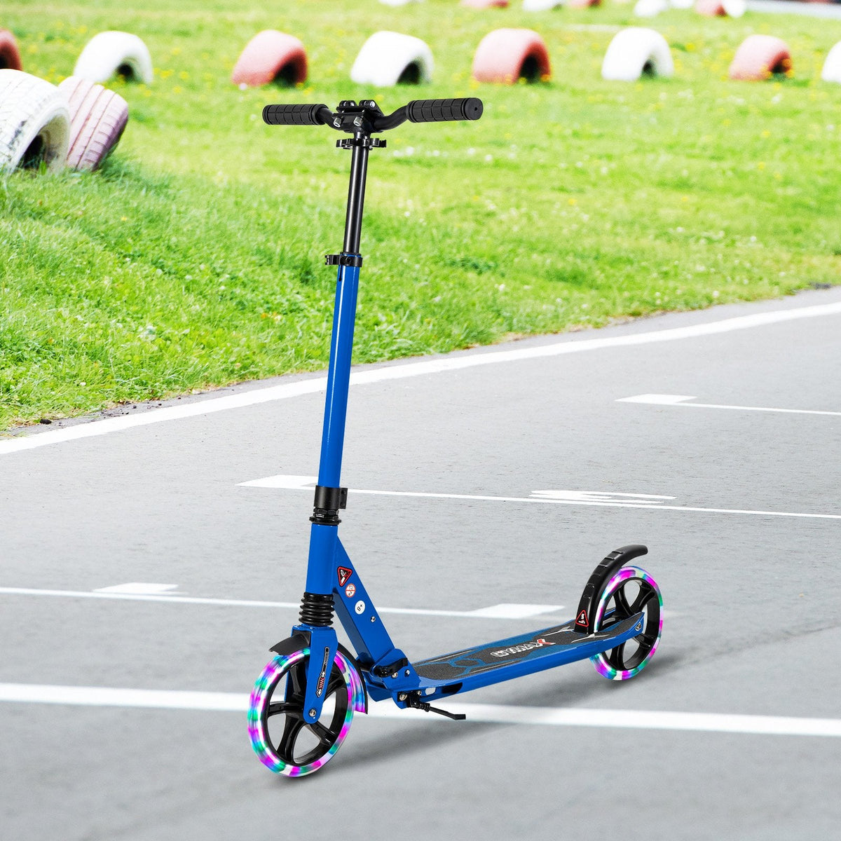 Folding Kick Scooter with Large Wheels for Age 8+ Kids Teens Adults-Black
