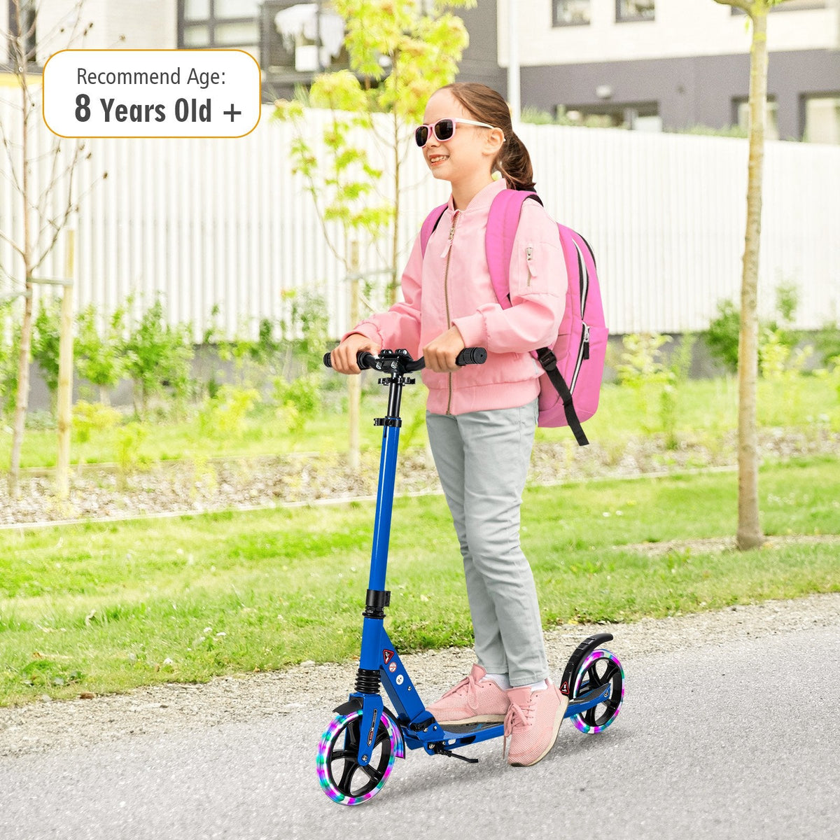 Folding Kick Scooter with Large Wheels for Age 8+ Kids Teens Adults-Black