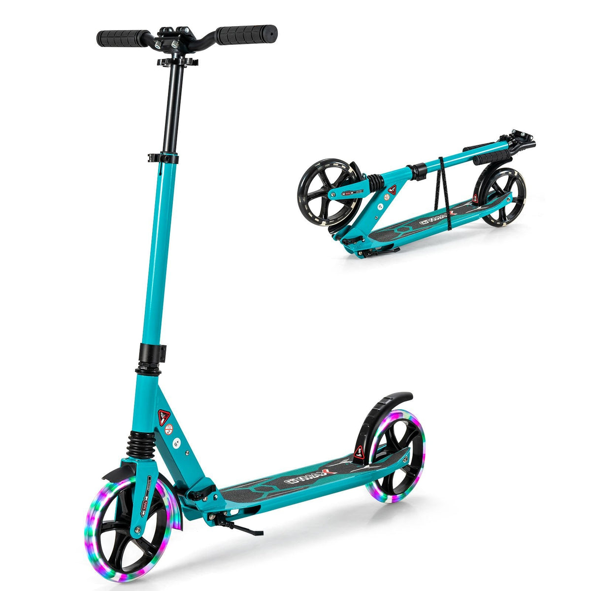 Folding Kick Scooter with Large Wheels for Age 8+ Kids Teens Adults-Black