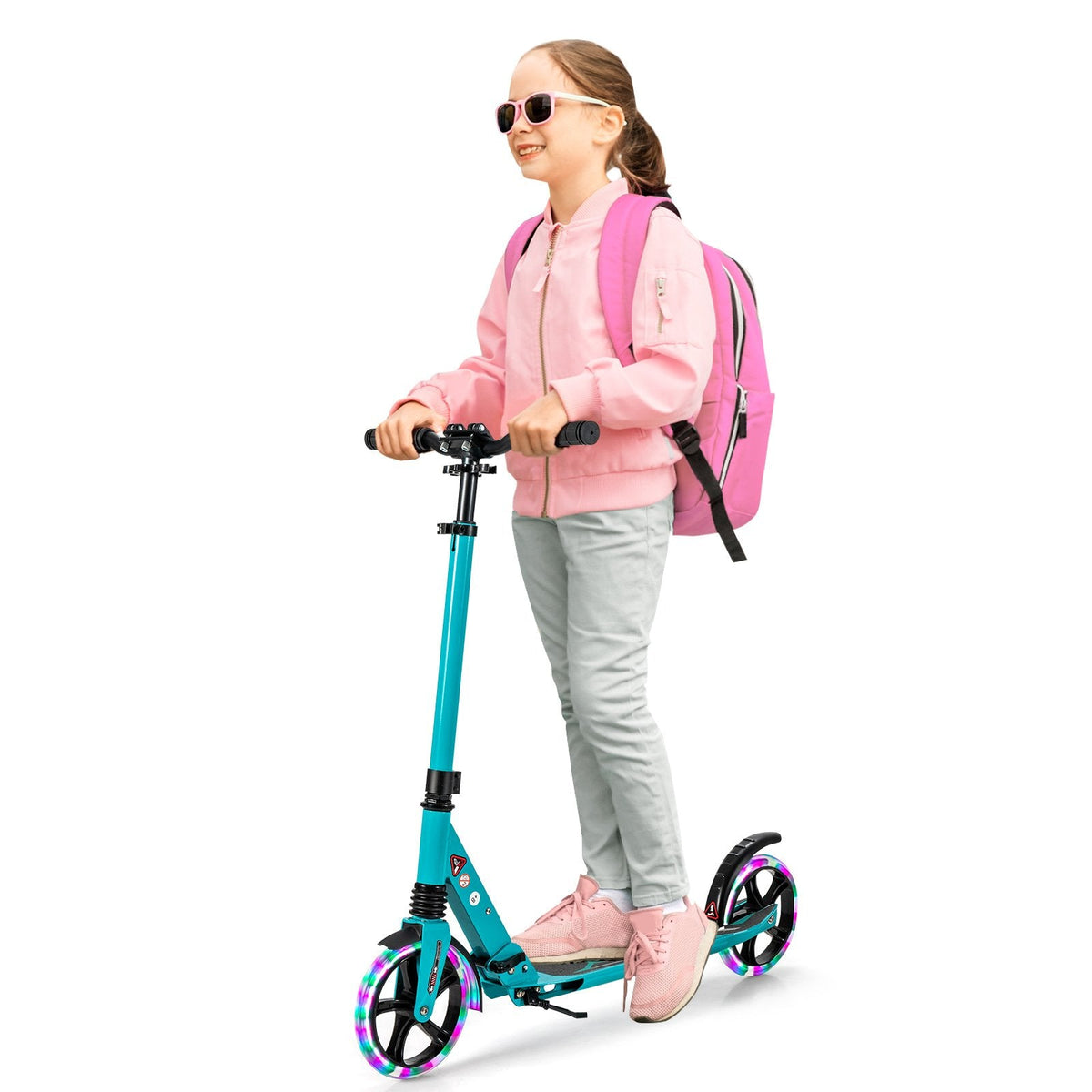 Folding Kick Scooter with Large Wheels for Age 8+ Kids Teens Adults-Black