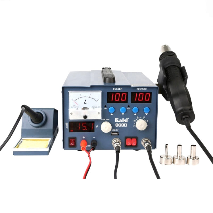 Kaisi K-863D 3 in 1 Hot Air Gun Soldering Station SMD Rework Station With 3A DC Power Supply for Phone PCB Welding Repair Machine, US Plug, K-863D, US Plug, K-863D, EU Plug