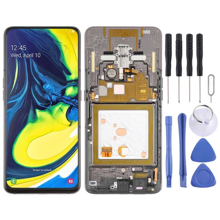 Original Super AMOLED Material LCD Screen and Digitizer Full Assembly with Frame for Galaxy A80, For Samsung Galaxy A80 (Super AMOLED)