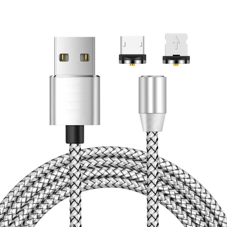 2 in 1 USB to 8 Pin + Micro USB Magnetic Metal Interface Nylon Braided Charging Cable, Length: 1m, 1m