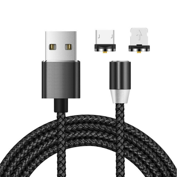 2 in 1 USB to 8 Pin + Micro USB Magnetic Metal Interface Nylon Braided Charging Cable, Length: 1m, 1m