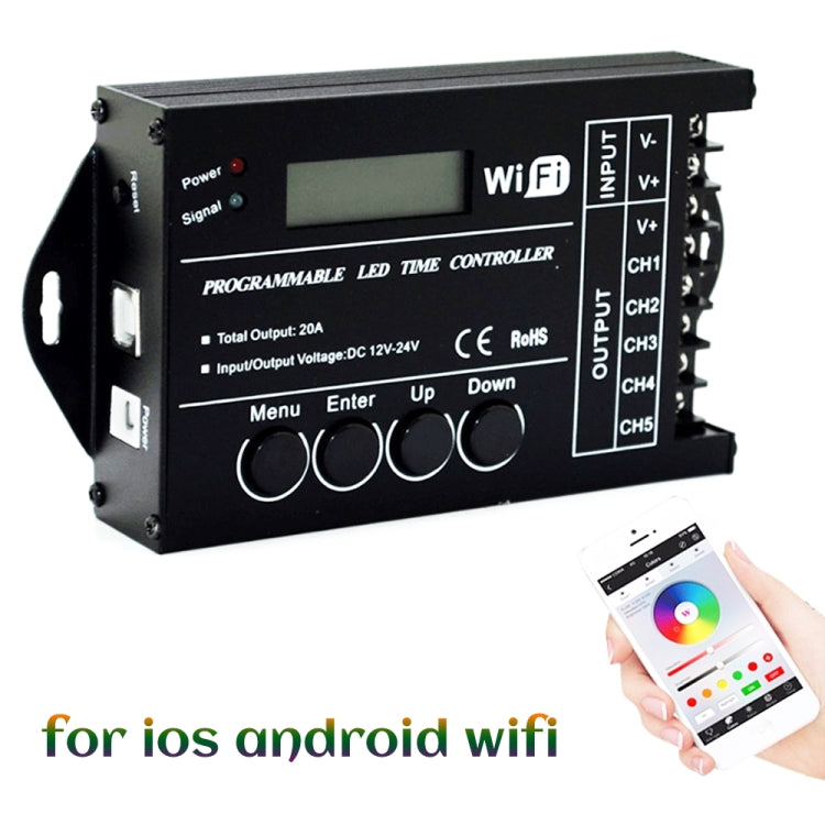 TC421 20A WiFi Programmable 5CH RGB LED Time Controller for Aquarium, Fish Tank, Plant Growth, DC 12-24V