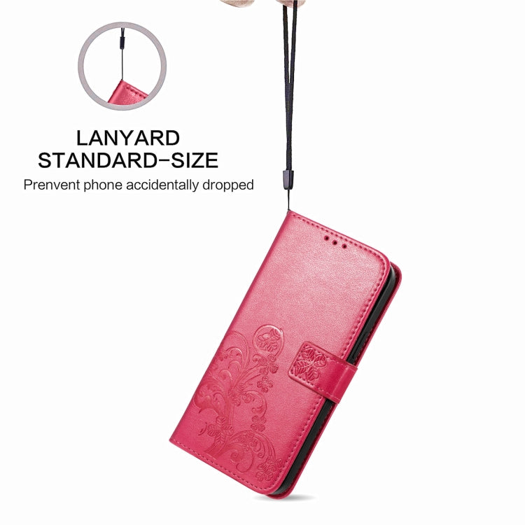 Four-leaf Clasp Embossed Buckle Mobile Phone Protection Leather Case with Lanyard & Card Slot & Wallet & Bracket Function, For Motorola E7 Power