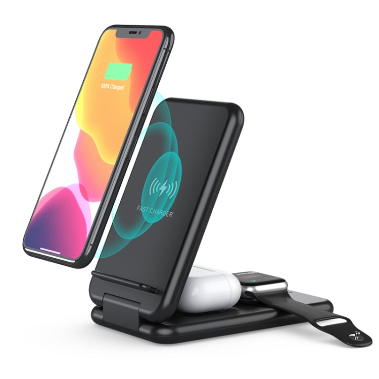 15W 3 in 1 Foldable Qi Fast Wireless Charger Station Phone Holder for iPhones & iWatchs & Airpods