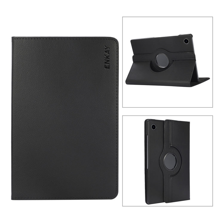 For Samsung Galaxy Tab A8 10.5 2021 X200/X205 ENKAY 360 Degree Rotation Litchi Leather Smart Case