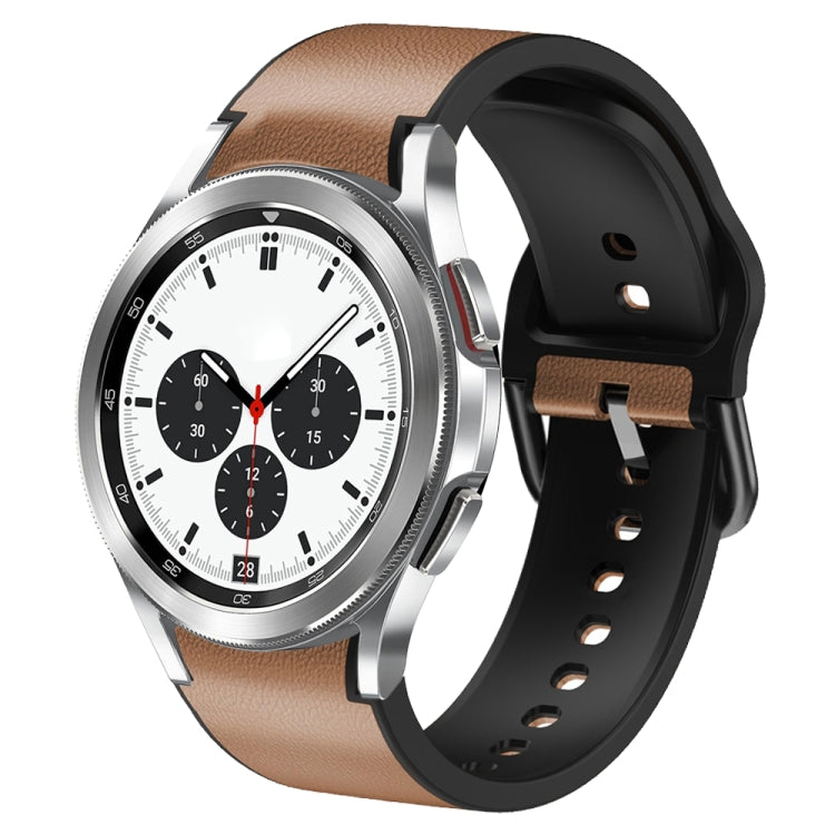 20mm Silicone Adhesive Leather Watch Band, For Samsung Galaxy Watch 4 Classic 42mm, For Samsung Galaxy Watch Active 2