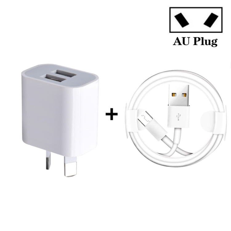 Mini Dual Port USB Charger with USB to Micro USB Data Cable, AU Plug, AU Plug + Micro USB Cable