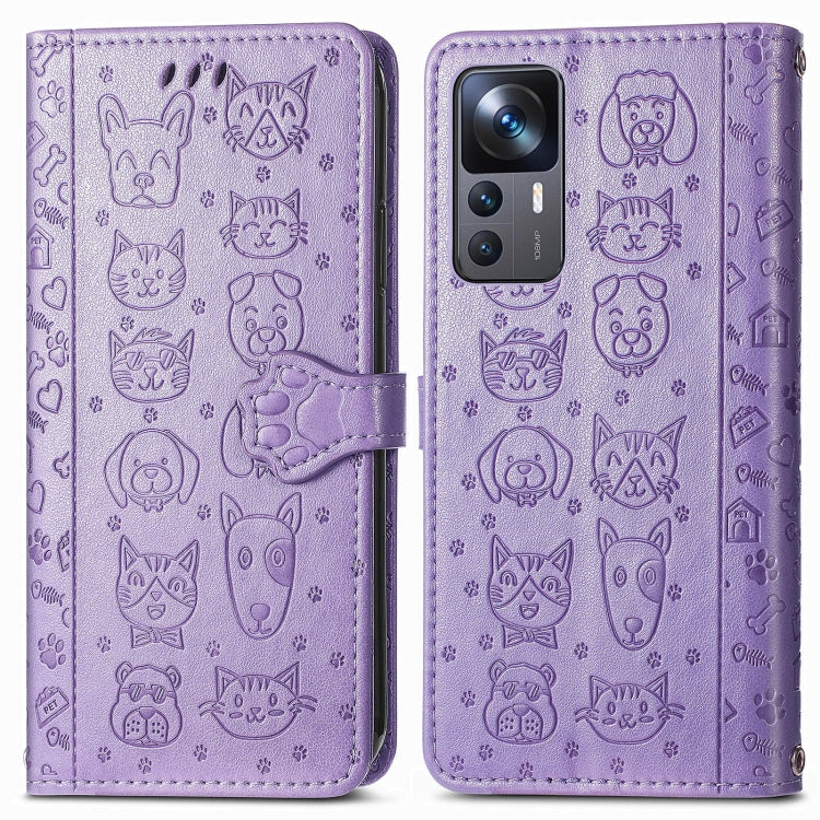 Cat and Dog Embossed Leather Phone Case, For Xiaomi 12T / Redmi K50 Ultra