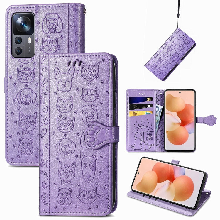 Cat and Dog Embossed Leather Phone Case, For Xiaomi 12T / Redmi K50 Ultra