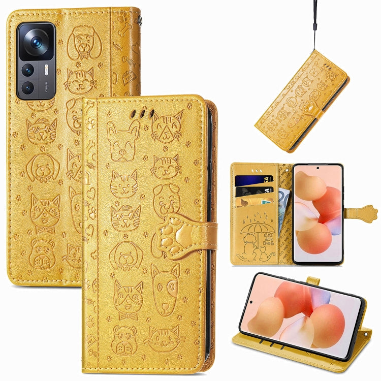 Cat and Dog Embossed Leather Phone Case, For Xiaomi 12T / Redmi K50 Ultra
