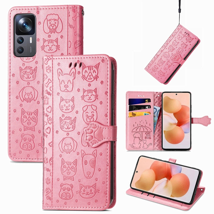 Cat and Dog Embossed Leather Phone Case, For Xiaomi 12T / Redmi K50 Ultra